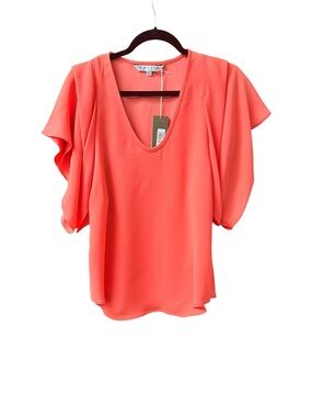 Trina Turk Coral Flutter Sleeve V-Neck Blouse XS NWT